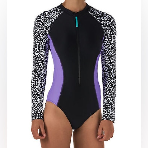 Speedo - Zip Front Long Sleeve One Piece Swimsuit - Picture 7 of 8